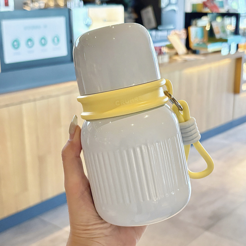 简约精致双饮保温杯坚固提环方便携带独立水杯盖硅胶吸管饮水杯|undefined