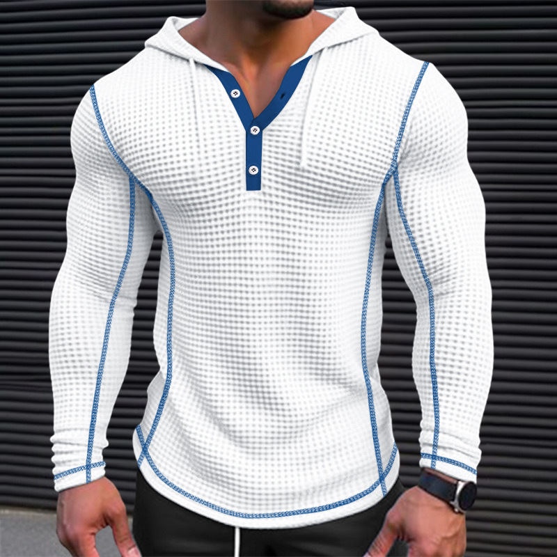 2024 independent station Foreign Trade men's waffle button hoodie T-shirt top vacation long sleeve casual fashion Men 2024 independent station Foreign Trade men's waffle button hoodie T-shirt top vacation long sleeve casual fashion Men