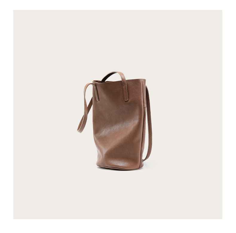 Qiu Zhen Lazy Water Bucket Genuine Shoulder Unique Soft Leather Women's Ba, Commutin Top Layer Plant Tanned Cowhide_voghion.com