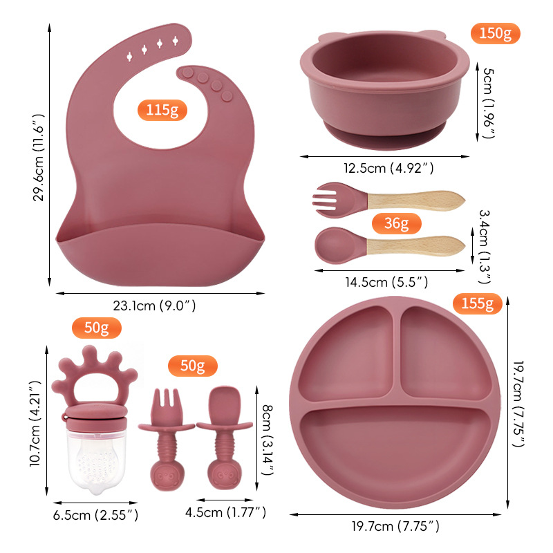 Nuevos cubiertos de silicona para madres y bebés de ocho piezas, cubos de oso, cubiertos de grado alimenticio, fábrica transfronteriza en stock directo