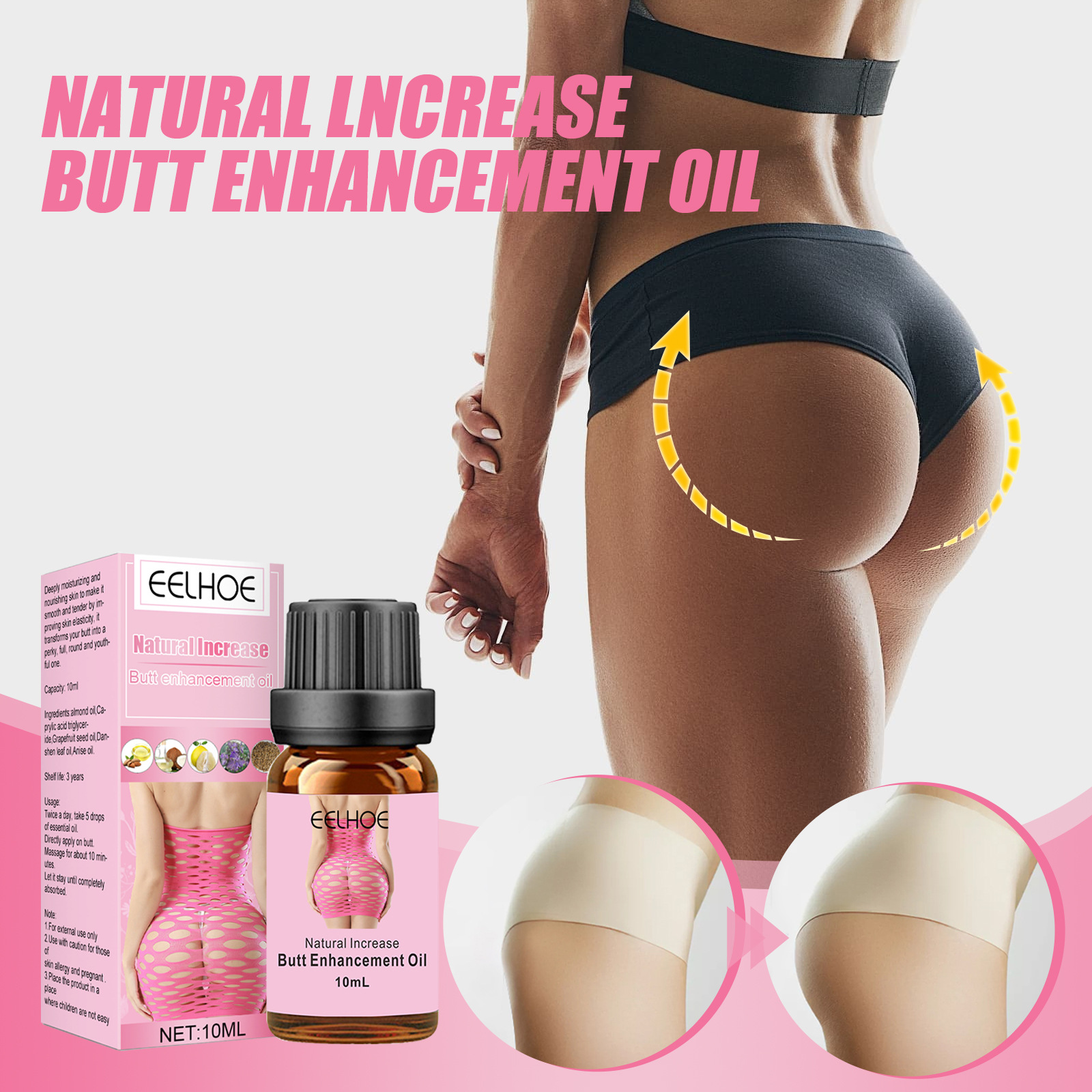 Aceite esencial EELHOE Beautiful Buttocks Levanta y reafirma los glúteos Peach Buttocks Levanta los glúteos y resalta las curvas de los glúteos Aceite esencial de masaje_voghion.com