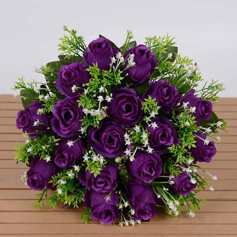 Ramo de flores artificiales de seda, decoración de boda o salón, ramo de rosas elegante
