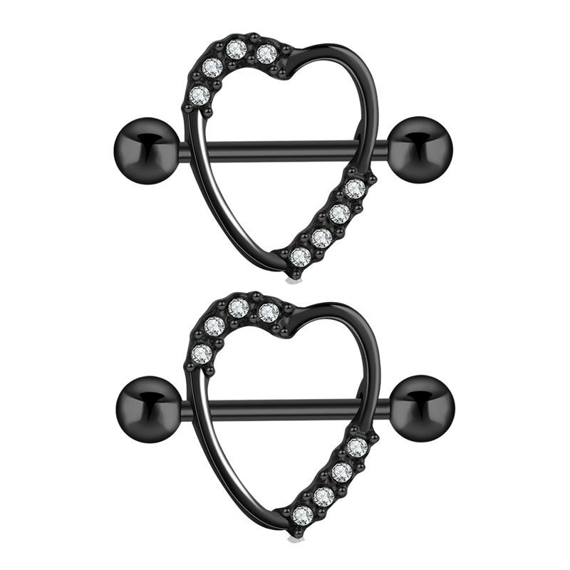 Black Stainless Steel Peach Heart Nipple Chain Ring Body Piercing Jewelry detail image 7