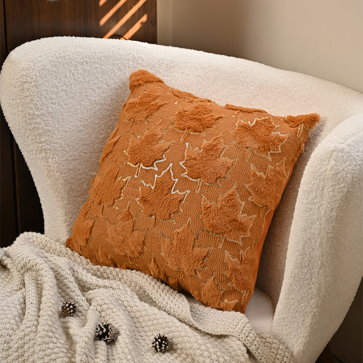 Transfronterizo nuevo oro otoño hoja de almohada cubierta de esponja universal sequela de peluche hoja de arce Halloween almohada cubierta de almohada TEMU
