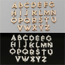 美国14k包金/纯银竖双闭口圈26个大写英文字母连接片手链项链DIY