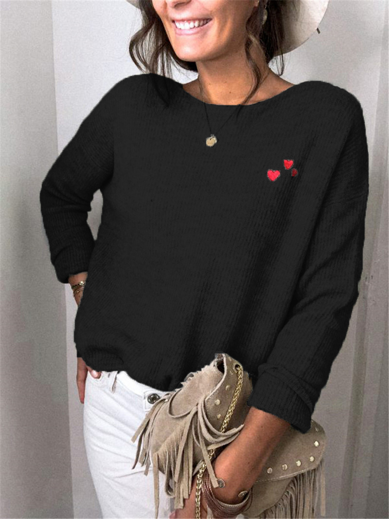 autumn and winter round neck solid color embroidery long-sleeved T-shirt nihaostyles wholesale clothing NSBTY83954