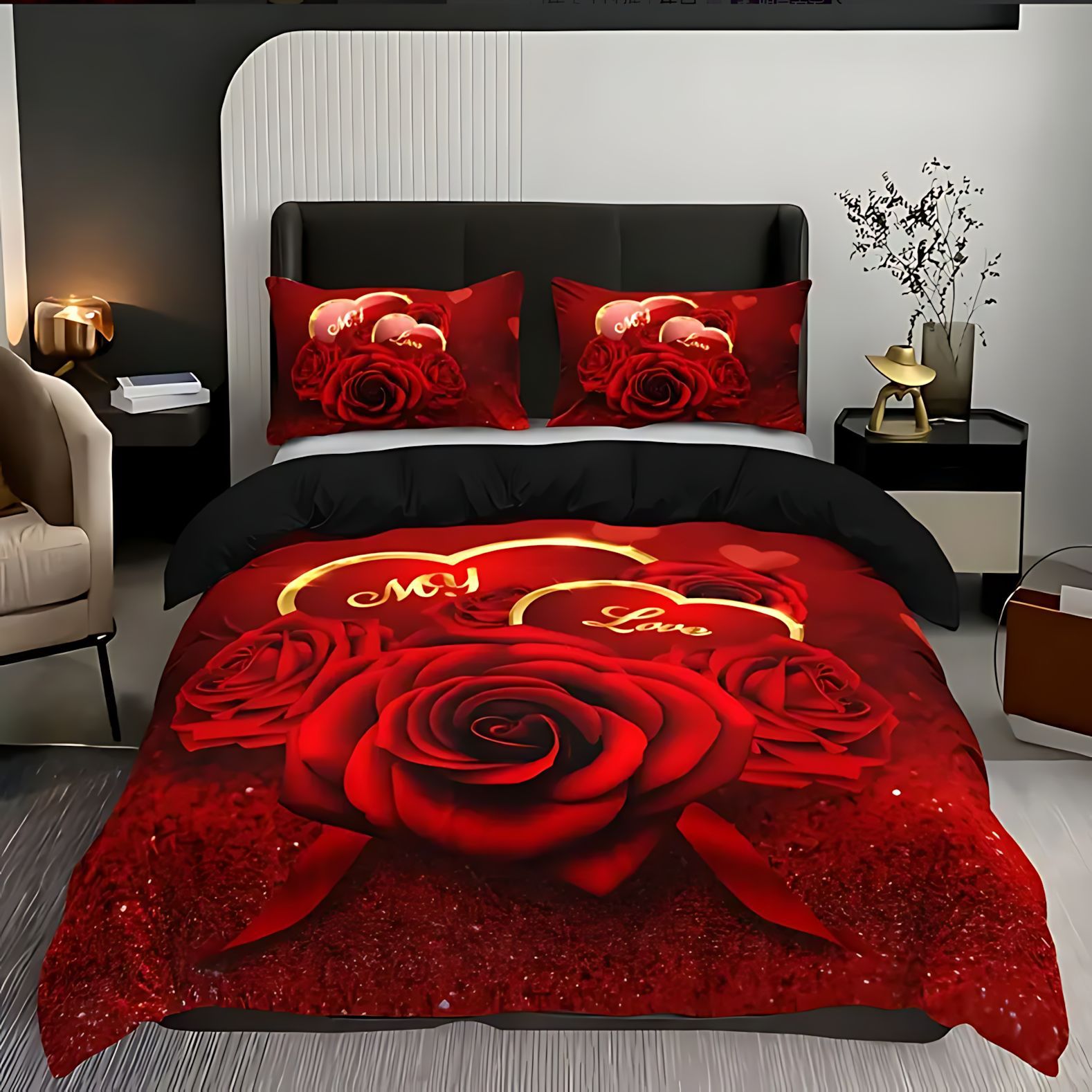 TEMU / JIT romántico rosa impresión digital 3D suave y cómodo conjunto de edredón fuente fabricante suministro directo transfronterizo