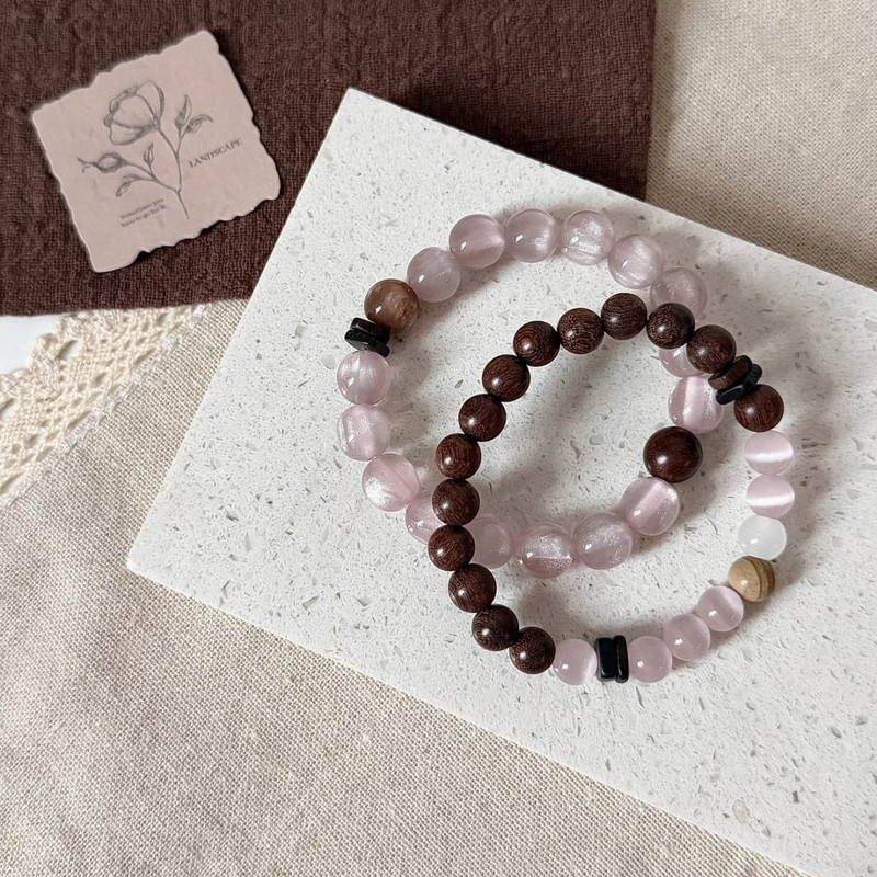Dusk Rose Pink-Brown Series New Chinese Style Layered Bracelet Light Luxury Dusk Rose a High-End Niche Couple Bracelet