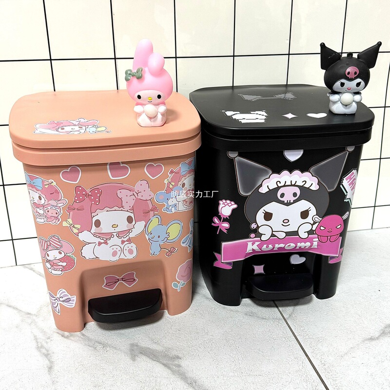 Kuromi Melody Trash Can for Home Use in the Living Room, 2025 New Model, Cute Children's Room Decoration for Girls' Bedroom