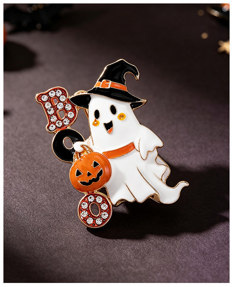 Original Halloween Ghost Brooch, Wizard Hat, Pumpkin, Diamond-Embellished Enamel Alloy Badge, Directly Supplied by Manufacturer, Clothing Accessories