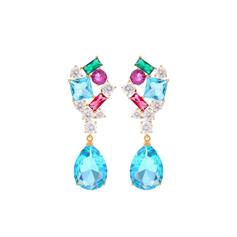 Joyería de Xuping color sintético con incrustaciones de tesoros pendientes de lujo de moda europea y americana ins pendientes de gota de agua al por mayor joyería del oído