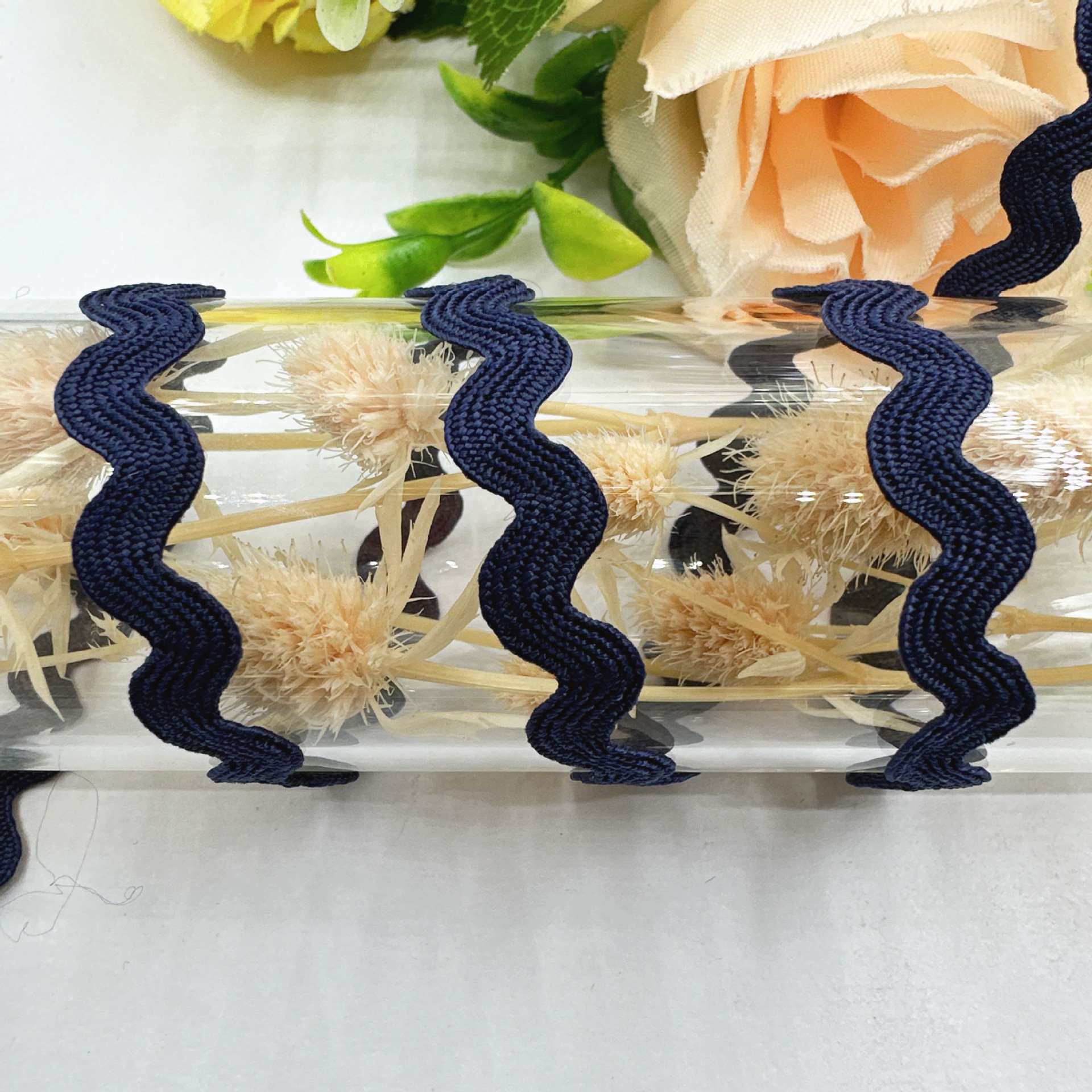 En stock mm onda de color sólido en forma de S borde curvo encaje cinta cortina sombrero ropa para niños accesorios de la boda accesorios de la ropa