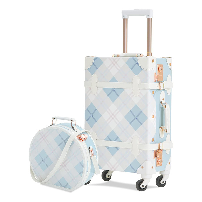 Hộp đựng đồ trang điểm cổ điển phối màu sang trọng, có bánh xe, kiểu mẹ con — màu xanh nhạt chi tiết 6