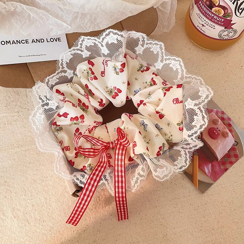 Primavera nueva corbata de pelo de intestino grueso para niños accesorios para el cabello de encaje dulce niña cabeza de bebé flor cuerda para la cabeza tocado de cuerda para el cabello japonés