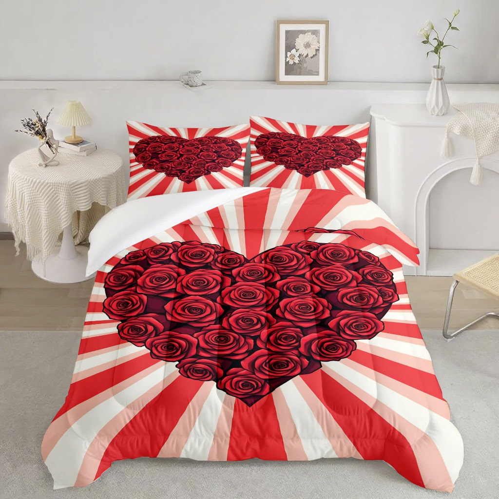 TEMU / JIT transfronterizo romance amor rosa impresión digital 3D 180gms set de edredón suministro directo