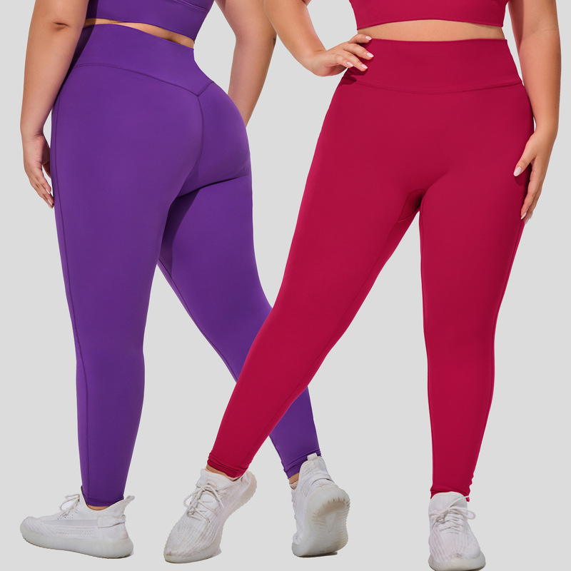 European and American plus size Stretch Fitness Pants Women's High Waist Abdominal Naked Yoga Pants Gym Exercise Sports Tight Pants