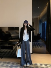 撞色拼接假两件长袖t恤女秋季慵懒松驰感宽松短款打底衫上衣开衫