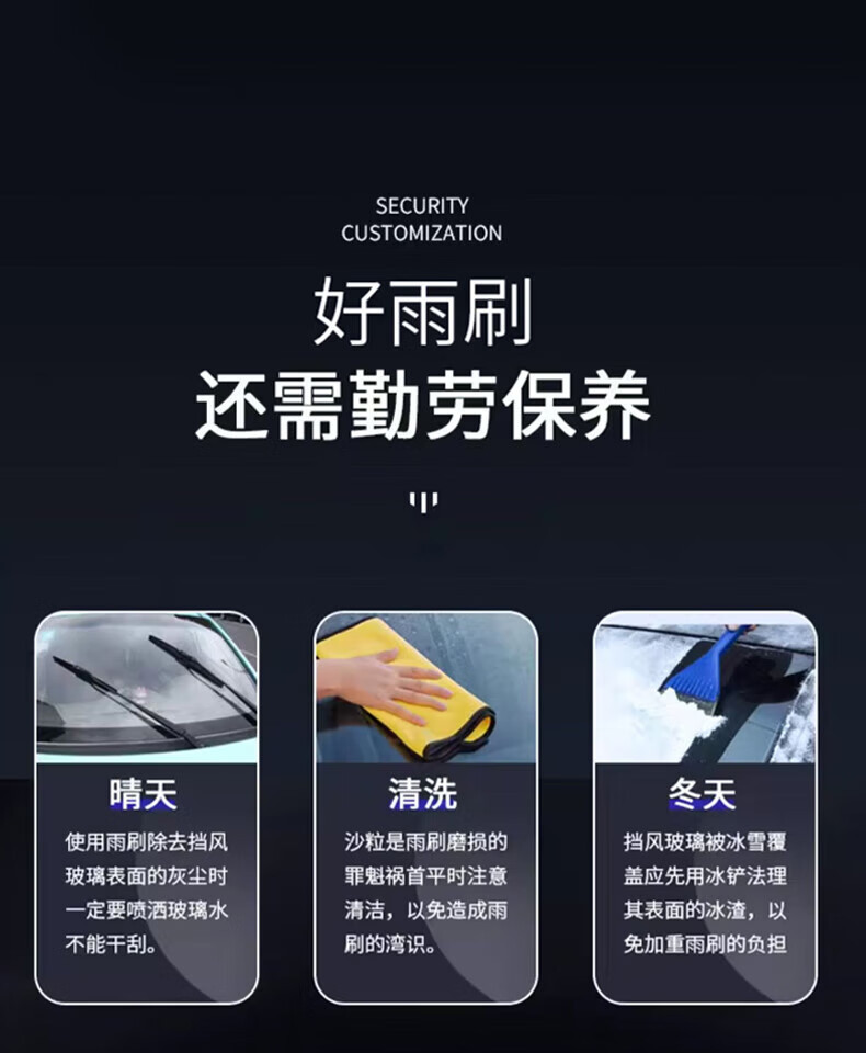 Suitable for Jeep Cherokee Wiper Blades, 2015-2023 Models, Jeep Cherokee Silent Wiper Blades, Frameless Rubber Strips
