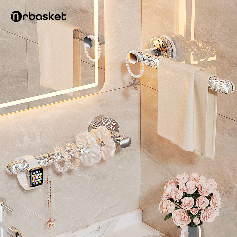 Suction cup towel rack toilet non-perforated towel bar single pole bathroom towel rack wall-mounted toilet towel rack