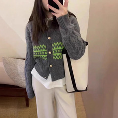 加厚新款秋冬圆领麻花针织开衫女软糯舒适羊绒毛衣打底女装上衣