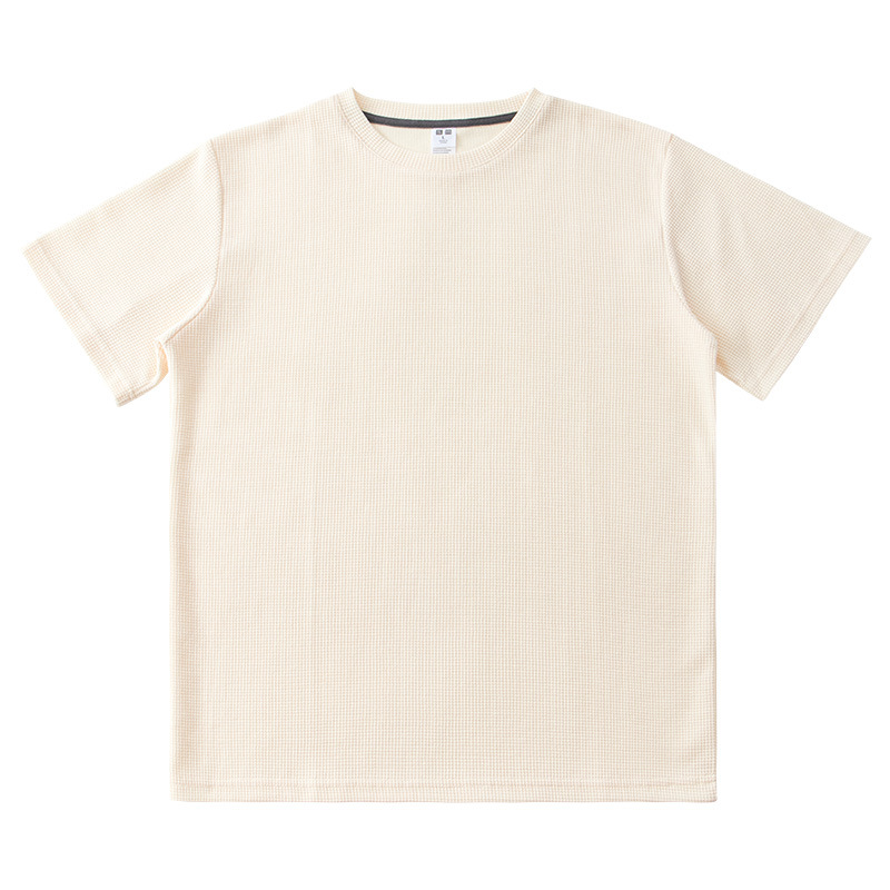 260g waffle de punto de manga corta Camiseta de los hombres de todo partido suelto color sólido pesado T textura y estilo son difíciles de amar