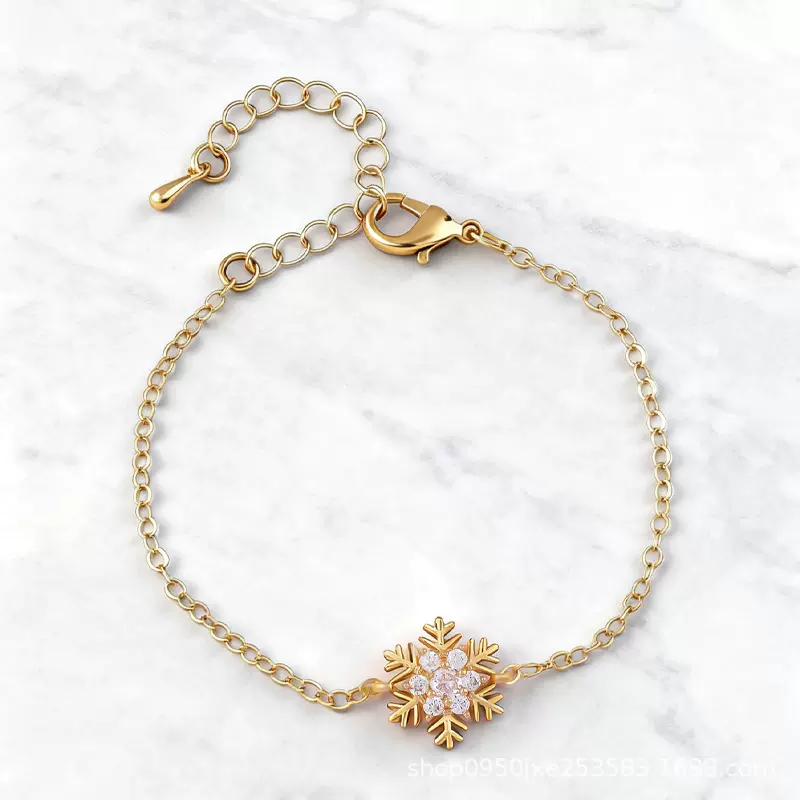 CDD跨境电商亚马逊爆款圣诞雪花手工镶嵌锆石铜手链手环源头工厂