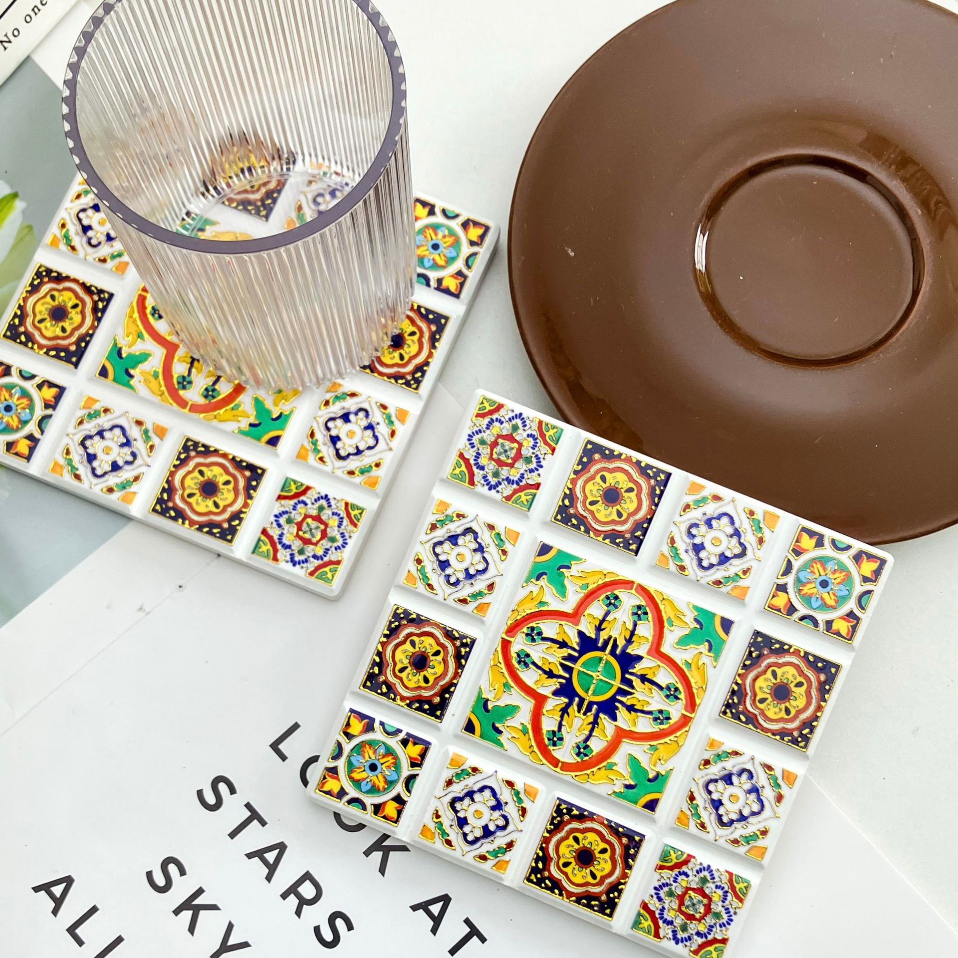 Transfronterizos nueva forma de chocolate cuadrado 3D estampado en relieve estampado taza almohadilla aislante de corcho estilo nacional retro