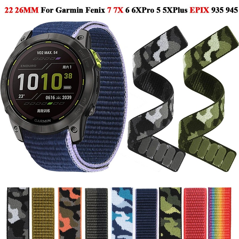22 26mm Nylon Velcro Strap for Garmin Fenix 7X 7 6 5