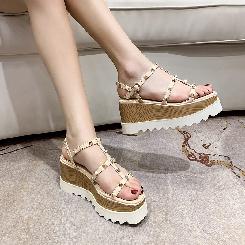 2026 New Summer Stella Shoes Platform Thick-Soled Sandals for Women Wedge Heel Rivet Flat-Soled Height-Increasing Roman Women's Shoes