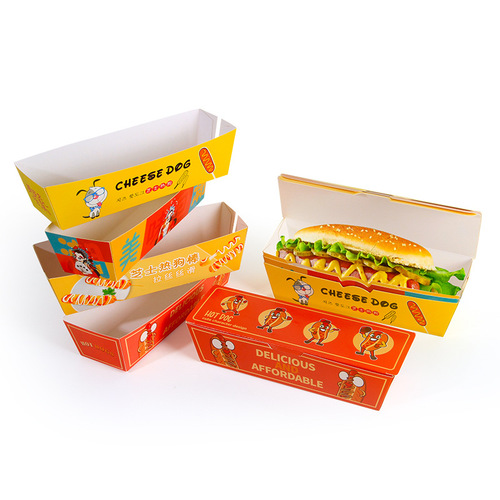 Wholesale Cheese String Hot Dog Stick Packaging Box Takeaway Disposable Boat Box Egg Rolls Packing Paper Box
