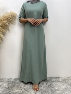 Islamic Turkey Dubai hot selling fashion net color simple mid -sleeved dress 6722