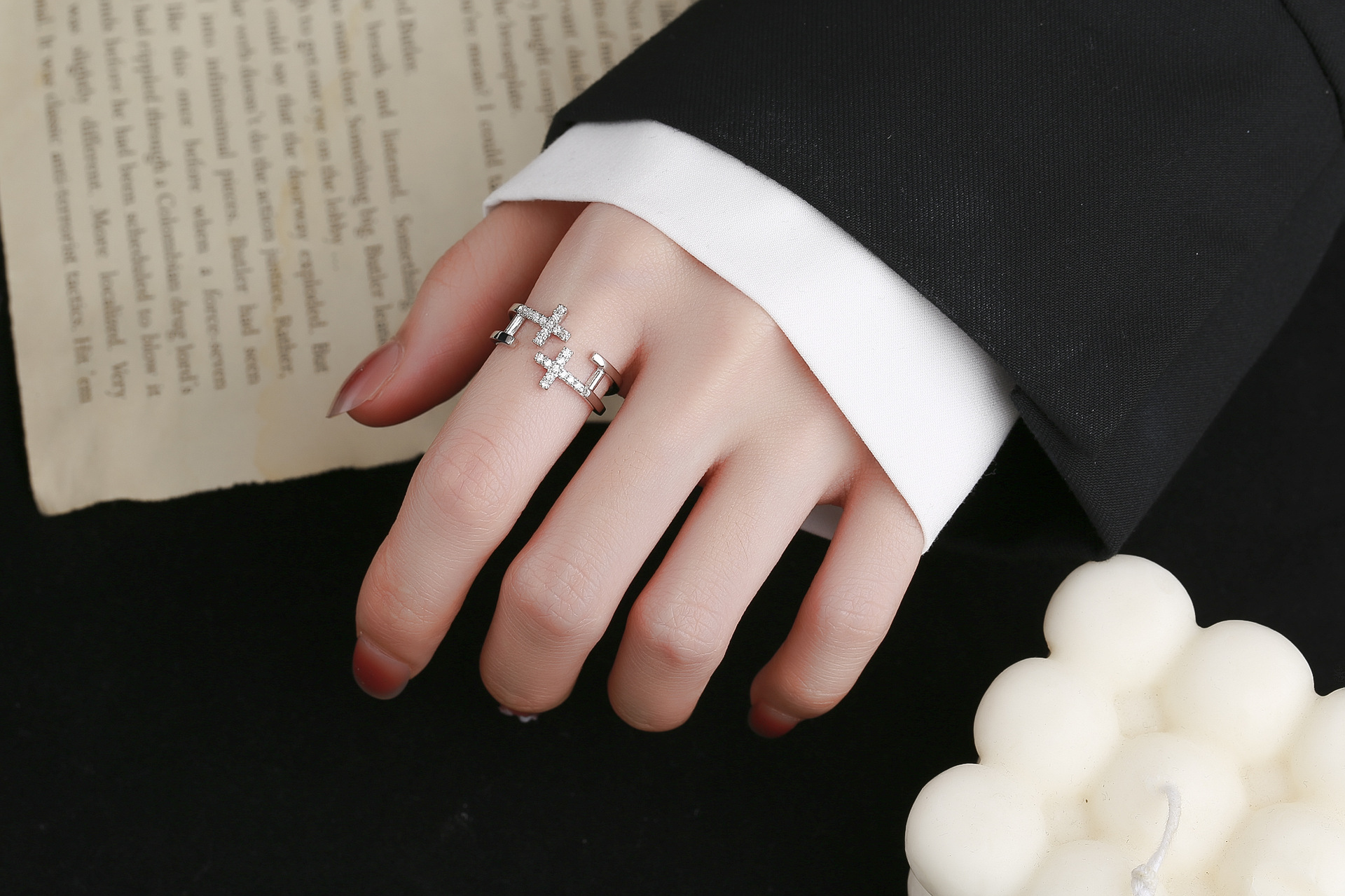 Retro Cross Copper Inlay Zircon Rings