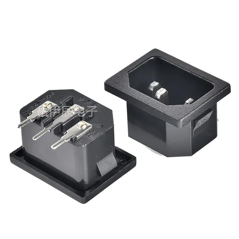 AC05A电源插座 品字形 三芯卡扣式 BX120A 90度弯脚插板10A 250V