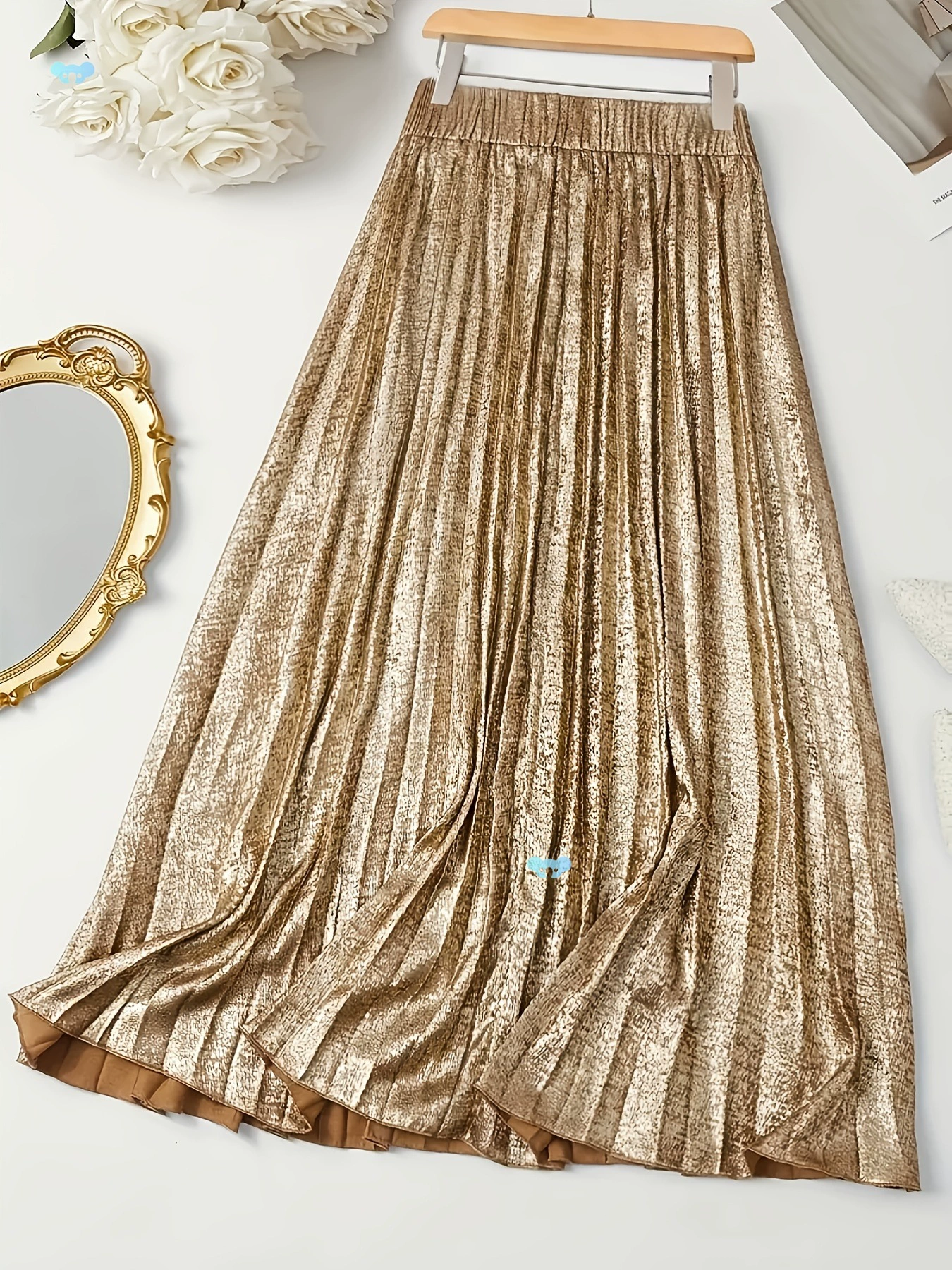 Женская плиссированная юбка-миди с высокой талией, однотонная, трансграничная