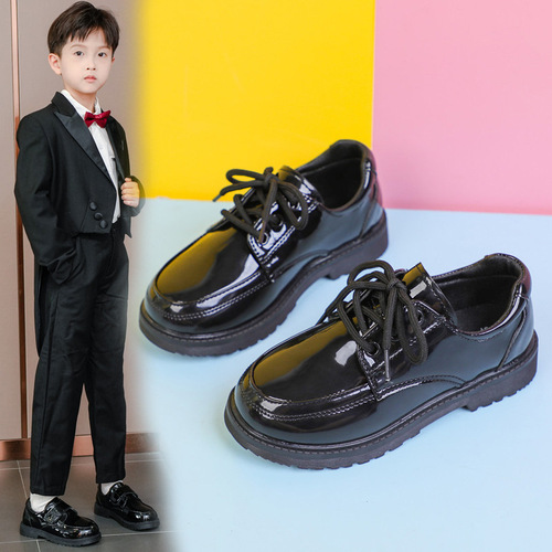 Boys' Soft Sole Leather Shoes Spring and Autumn New Arrival Black Children's Medium and Large Size School Performance Shoes