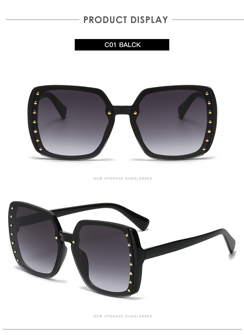 Fashion New Style Large Square Frame Rivet Sunglasses display picture 7