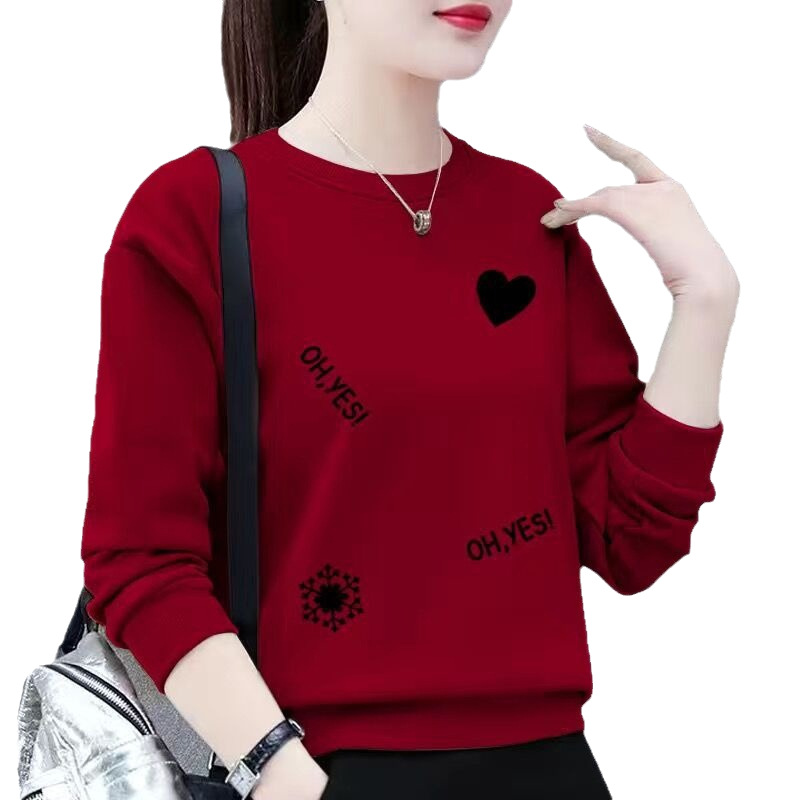 Estilo coreano suéter de las mujeres ropa de mujer 2023 nueva suelta impresa mamá desgaste adelgazamiento cuello redondo manga larga superior para las mujeres image 7