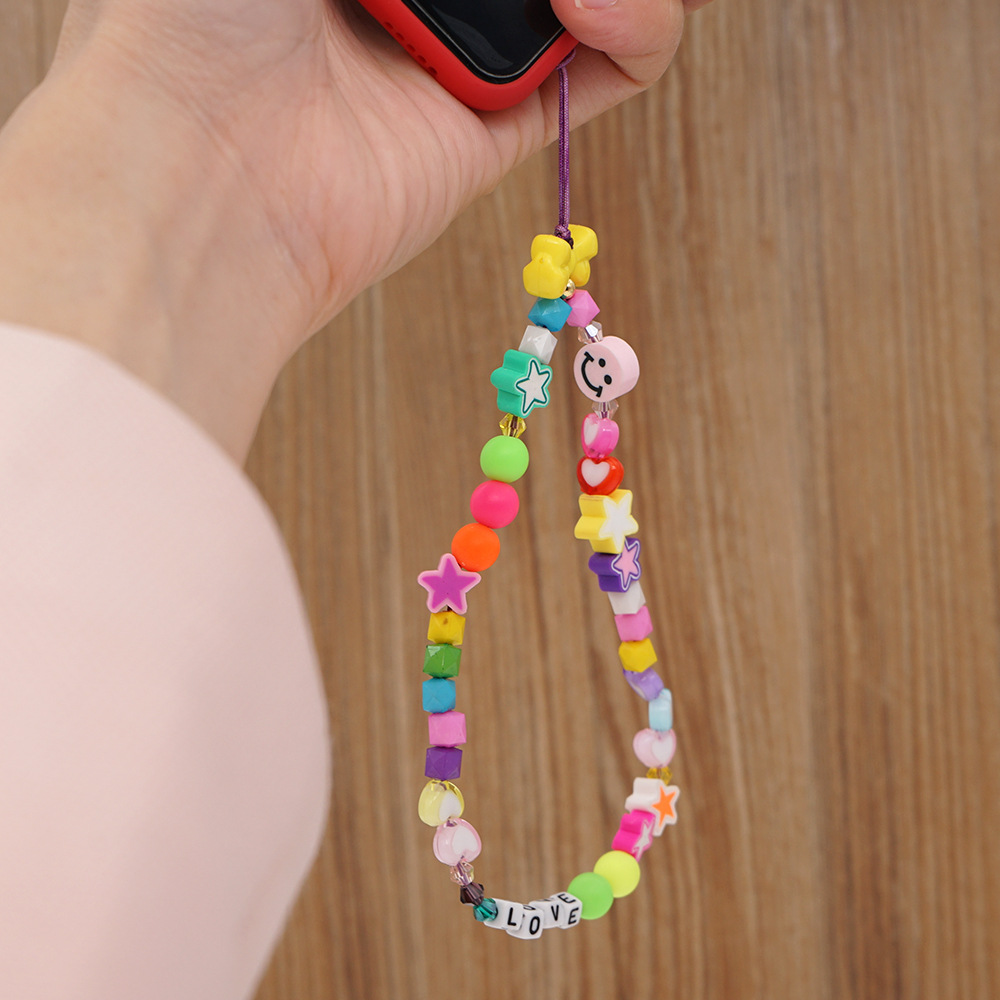 DIY letters LOVE mobile phone lanyard hanging neck smiling soft pottery key ropepicture3