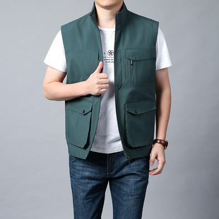 Four Seasons Middle-aged and Elderly Men's Vest Thin Dad Sleeveless Collar Multi-pocket Quick-drying Vest Cross-border Large-size Waistcoat
