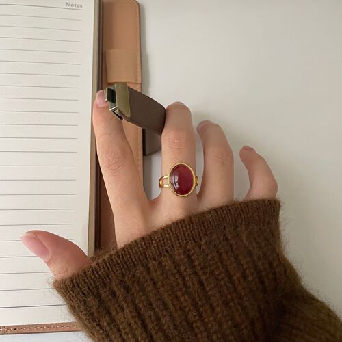 Fan Zhiqiao French style 925 sterling silver red agate ring minimalist fashion female design ins internet celebrity ring