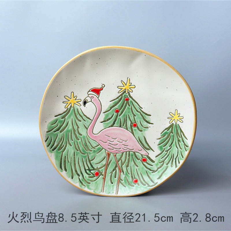 ヨーロッパ式円形大皿陶磁器手描き釉薬下果物クリエイティブケーキ皿家庭用料理皿円形ステーキ皿皿皿|undefined