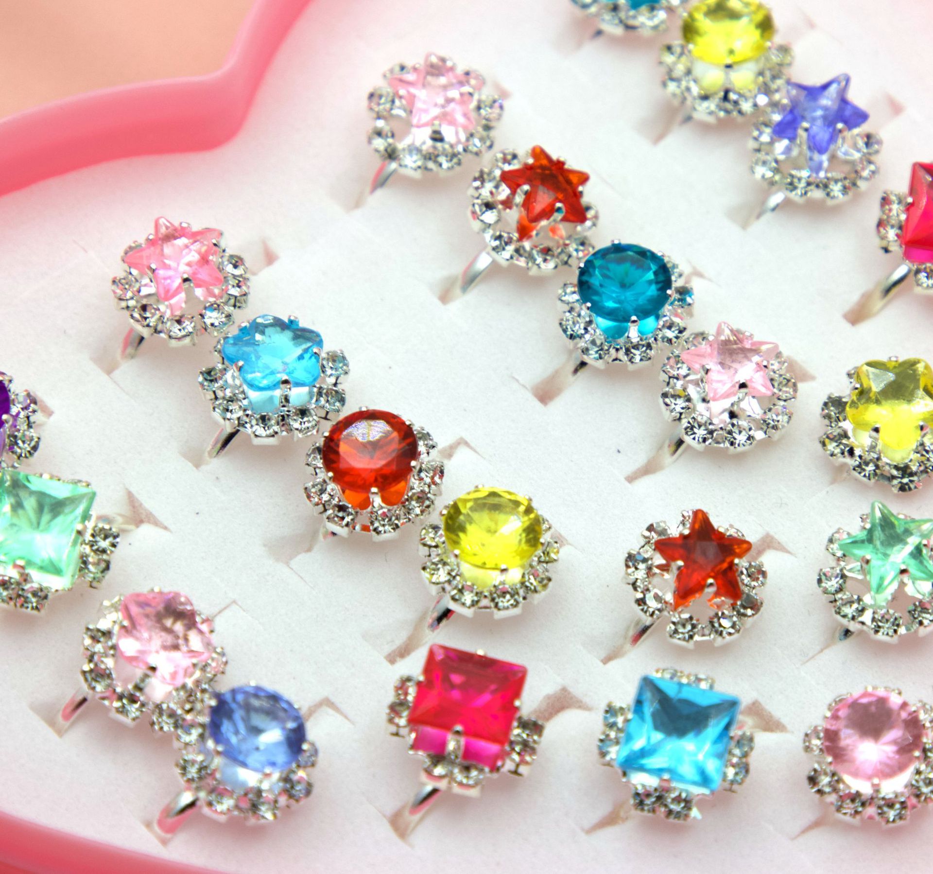 Fashion Round Square Alloy Plating Inlay Rhinestones Girl's Rings 1 Set display picture 2
