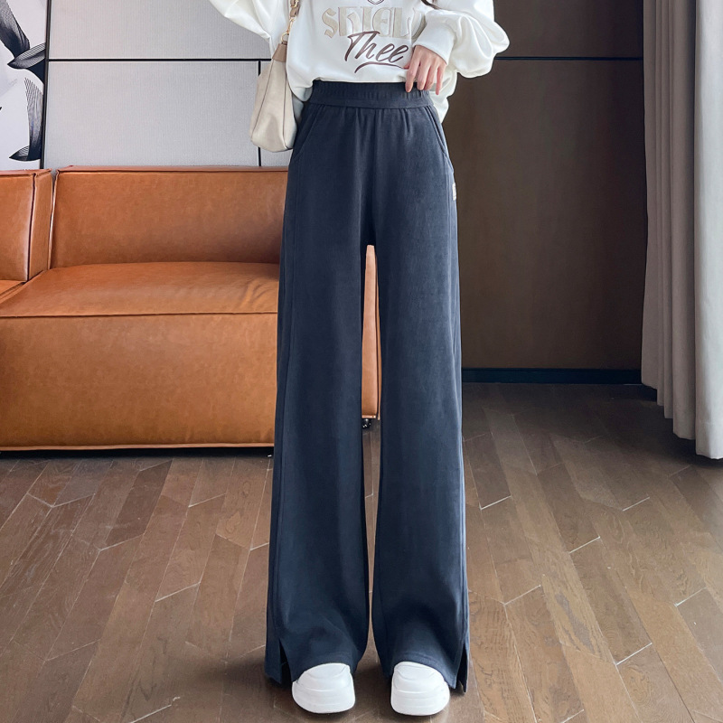 开叉雪尼尔运动阔腿裤女秋季2025新款休闲直筒裤|undefined