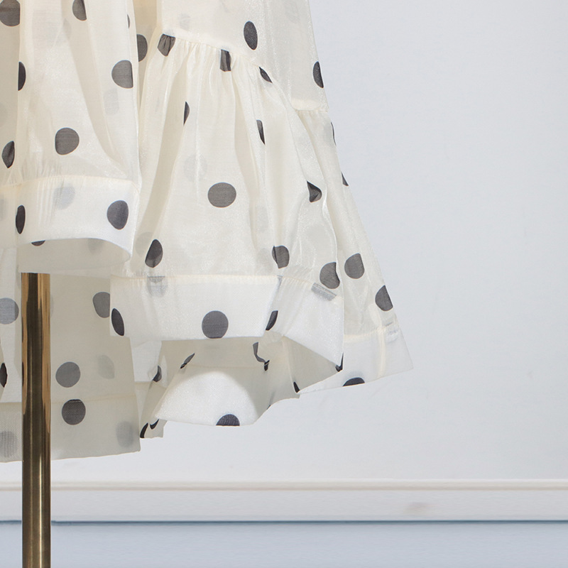 Australian Show Polka Dot Set Women Trendy Scarf Collar Ruffled Shirt Top Long Skirt Sets