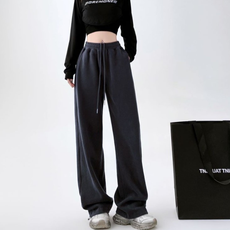加绒加厚羊羔绒运动裤女2025冬季宽松高腰阔腿裤休闲保暖棉裤卫裤|undefined