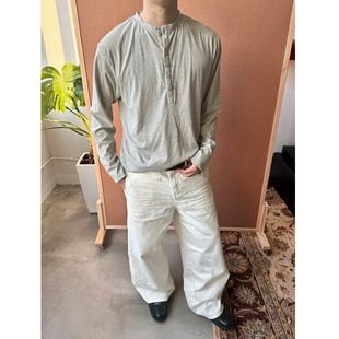 BOXY short wide silhouette Cleanfit soft and comfortable all-match figure multi-color optional Henry collar long sleeve T-shirt