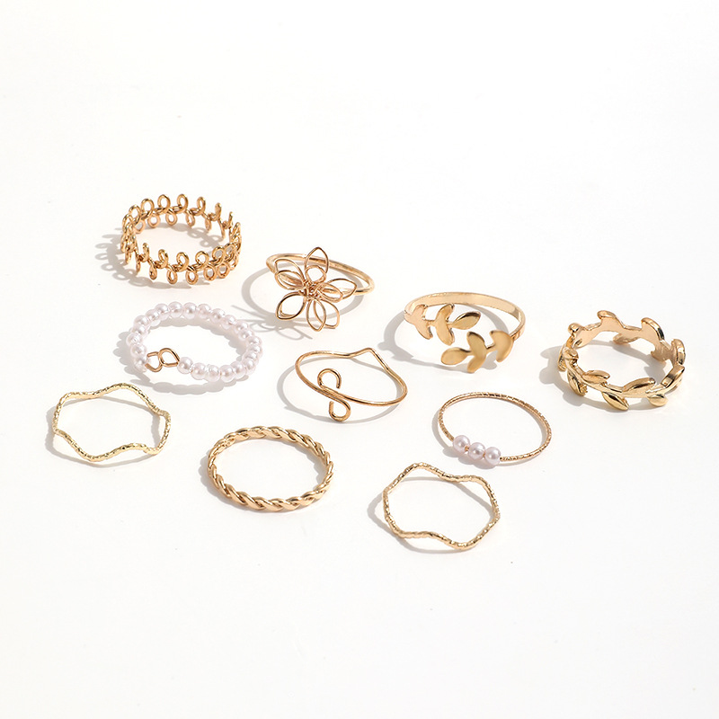 9g Weight Rings, Wave Ring Classification One Size Ring Size 1 Set Quantity 1 Set Elegant Flower Imitation Pearl Plating Women's Rings Wave Ring
