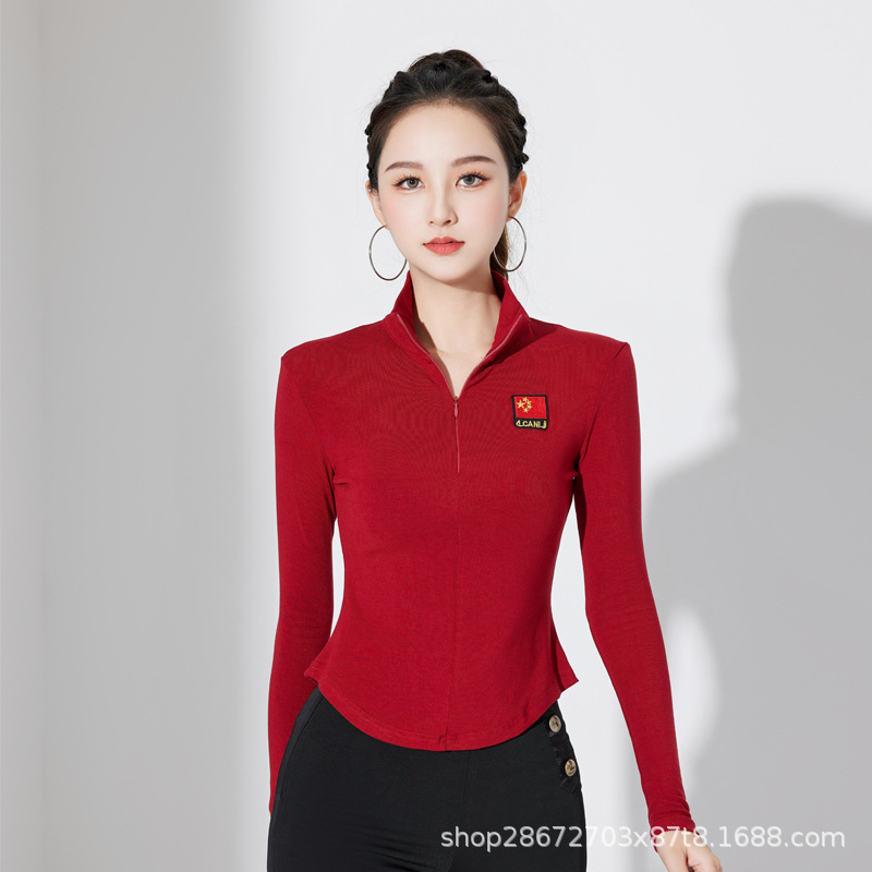 Latin Dance Top Women's Adult New Modern Dance Costume High Collar Ballroom Dancing Practice Clothes Long Sleeve Dancing Clothes Autumn and Winter