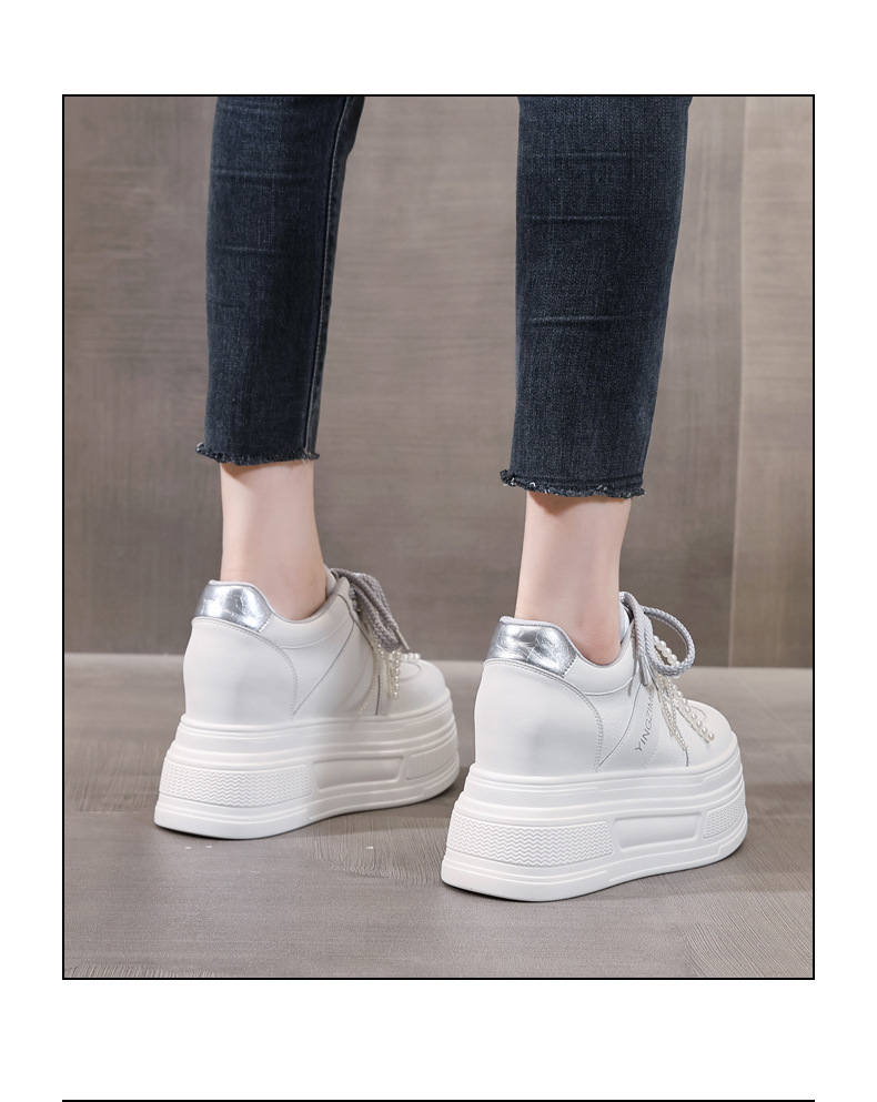 Giày sneaker nữ đế dày phối ngọc trai thời trang, độn cao bên trong — Màu xám trắng chi tiết 16