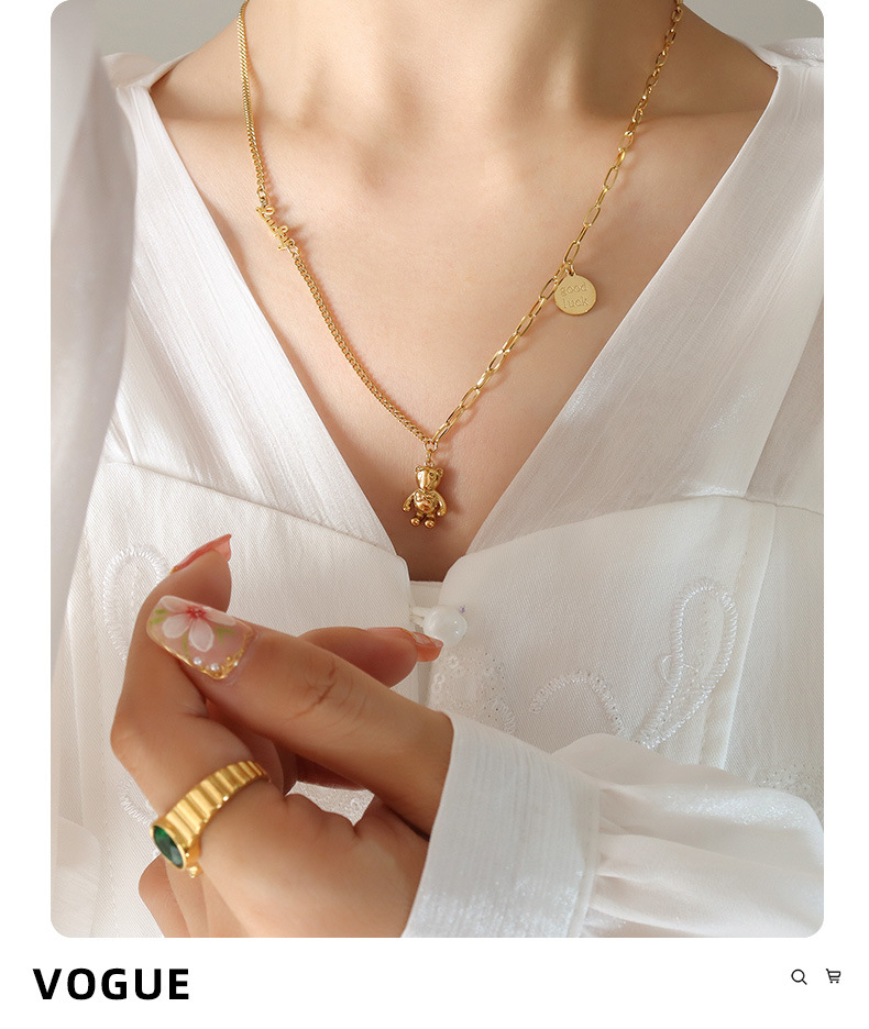 Fashion Bear Titanium Steel Pendant Necklace Plating Stainless Steel Necklaces